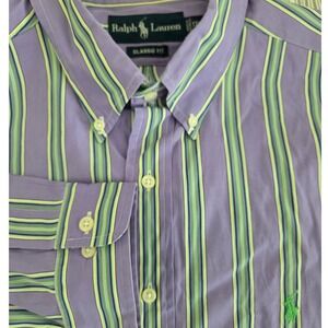 Ralph Lauren Classic Fit Purple Striped Long Sleeve Button Down Shirt Sz XL/17.5